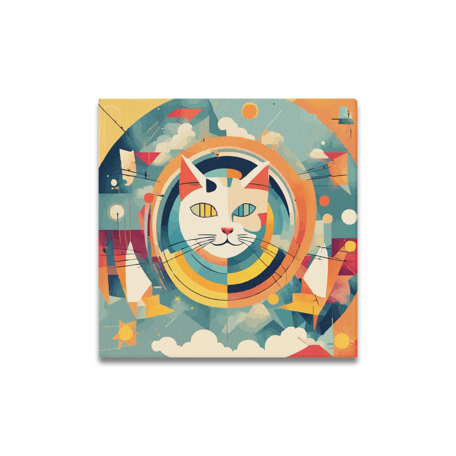 Magical cat face. Rings and circles abstract art. Upgraded Canvas Print 16"x16"