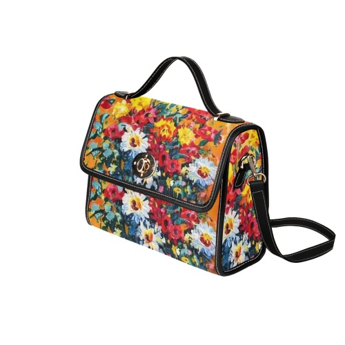 Fall Floral Bouquet Waterproof Canvas Bag-Black (All Over Print) (Model 1641)