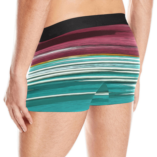 Abstract Red And Turquoise Horizontal Stripes Men's All Over Print Boxer Briefs (Model L10)