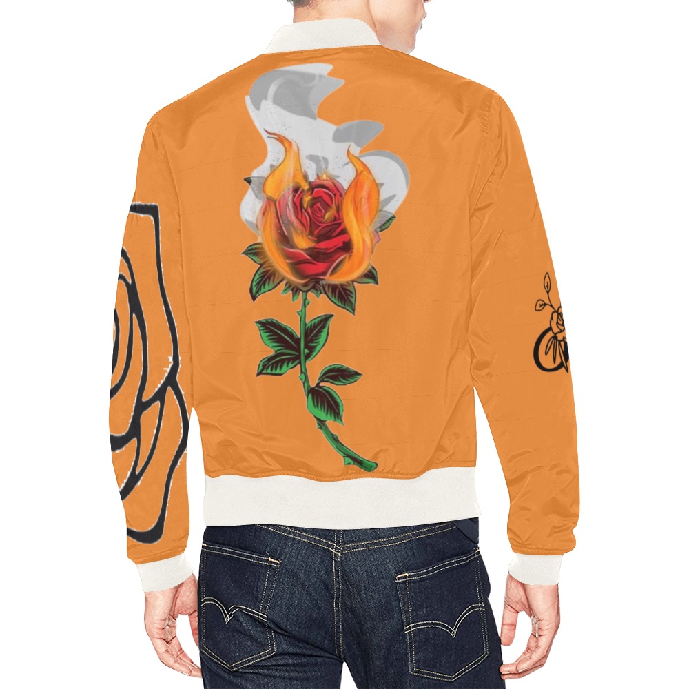 Mens Aromatherapy Apparel Orange Boomer Jacket All Over Print Bomber Jacket for Men (Model H19)