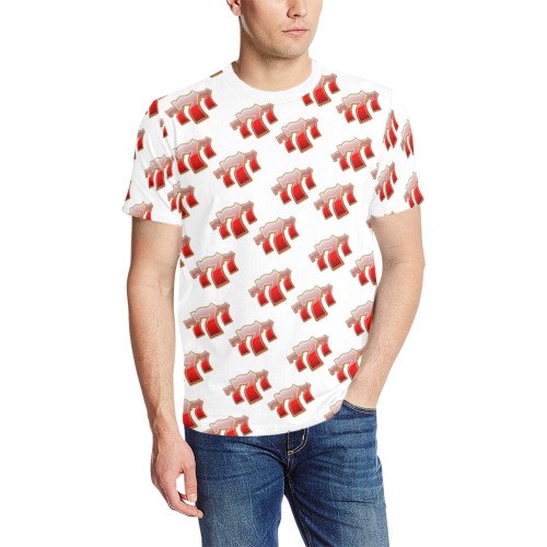 Las Vegas Lucky Sevens 777 / White Men's All Over Print T-Shirt (Solid Color Neck) (Model T63)
