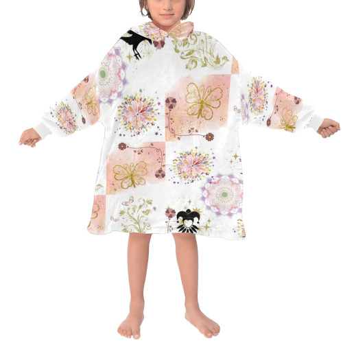 Harlequin and Crow Magical Garden Fairy Tale Fantasy Design Blanket Hoodie for Kids