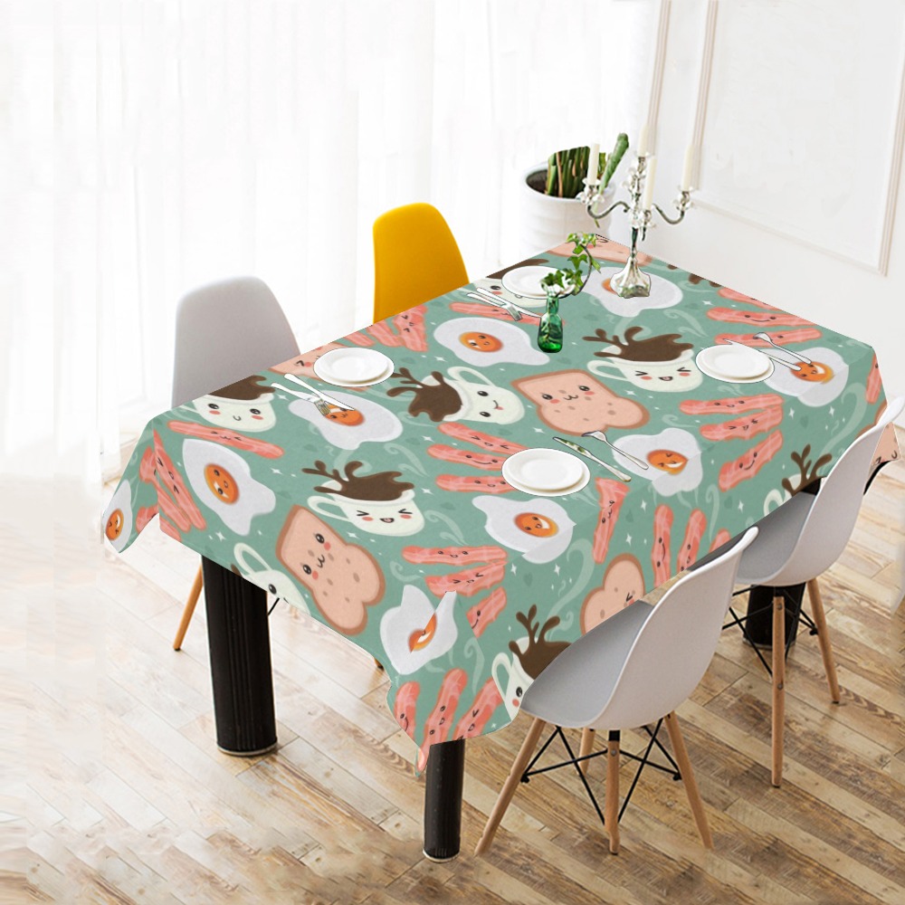 Cute Breakfast Pattern Cotton Linen Tablecloth 60" x 90"