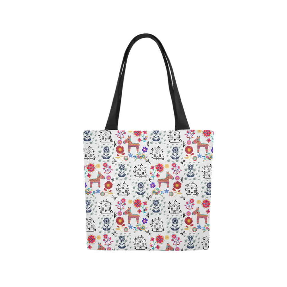 Alpaca Pinata With Blue House and Flowers Pattern Canvas Tote Bag (Model 1657)