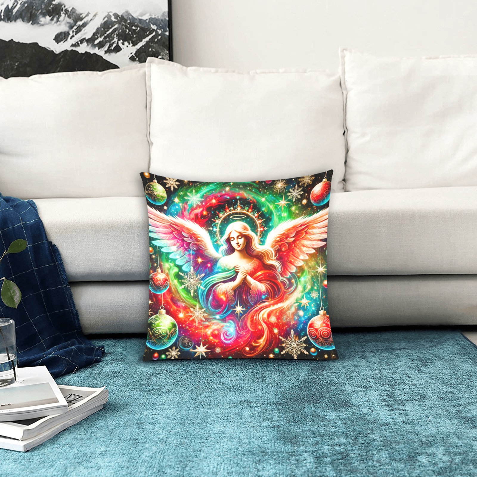 Christmas angel Custom Zippered Pillow Cases 16"x16" (Two Sides)