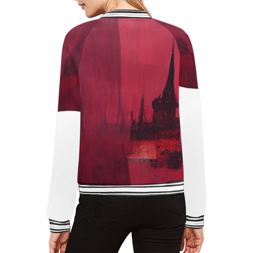 graffiti building, red All Over Print Bomber Jacket for Women (Model H21)