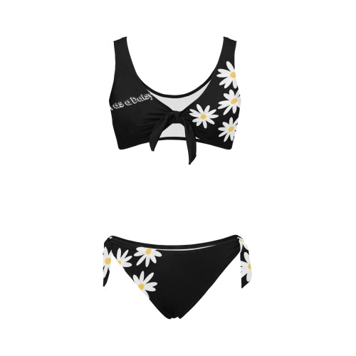 Daisy Woman's Swimwear Black Bow Tie Front Bikini Swimsuit (Model S38)