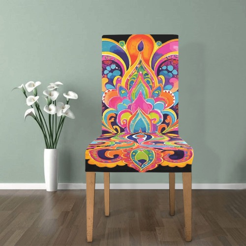 Abstract Retro Hippie Paisley Floral Removable Dining Chair Cover