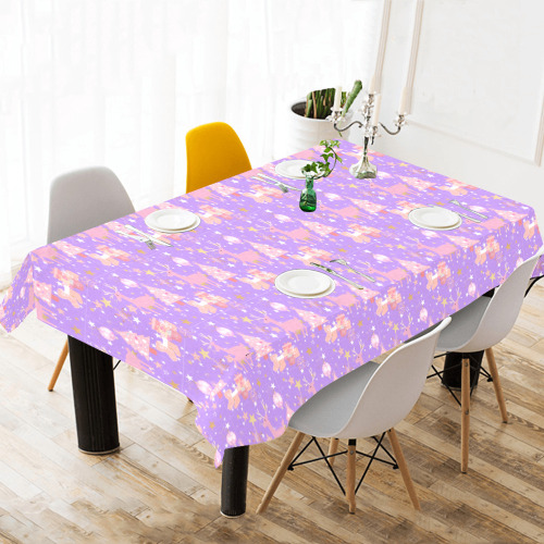 Pink and Purple and Gold Christmas Design Cotton Linen Tablecloth 60"x120"
