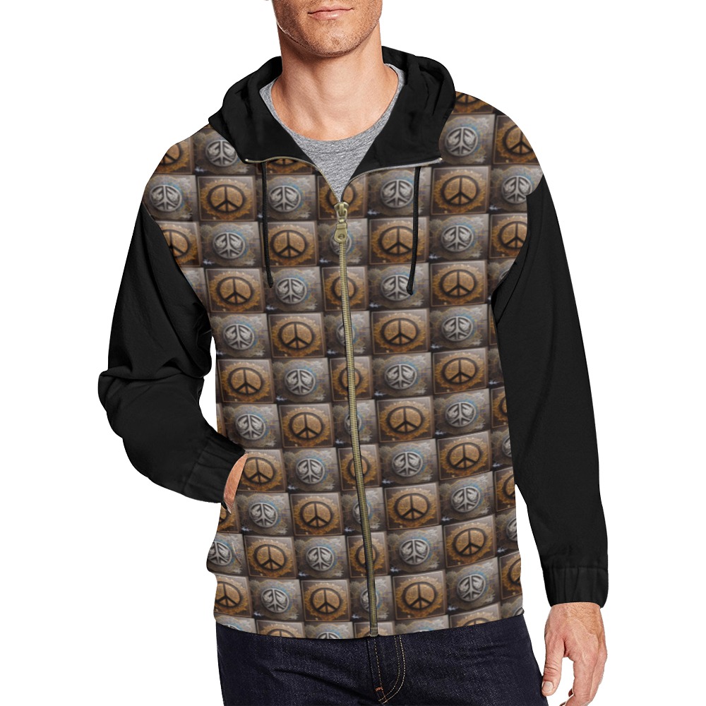 peace sign, repeating pattern All Over Print Full Zip Hoodie for Men (Model H14)