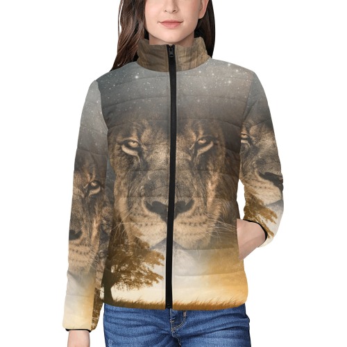 Lion Women's Stand Collar Padded Jacket (Model H41)