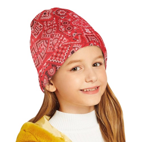 Red Bandanna Pattern All Over Print Beanie for Kids
