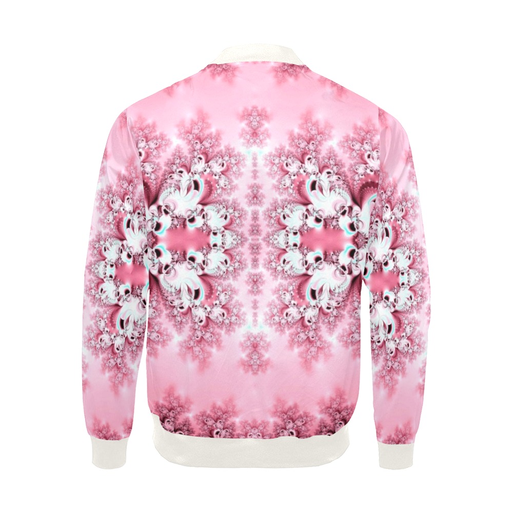 Pink Rose Garden Frost Fractal All Over Print Bomber Jacket for Men (Model H19)