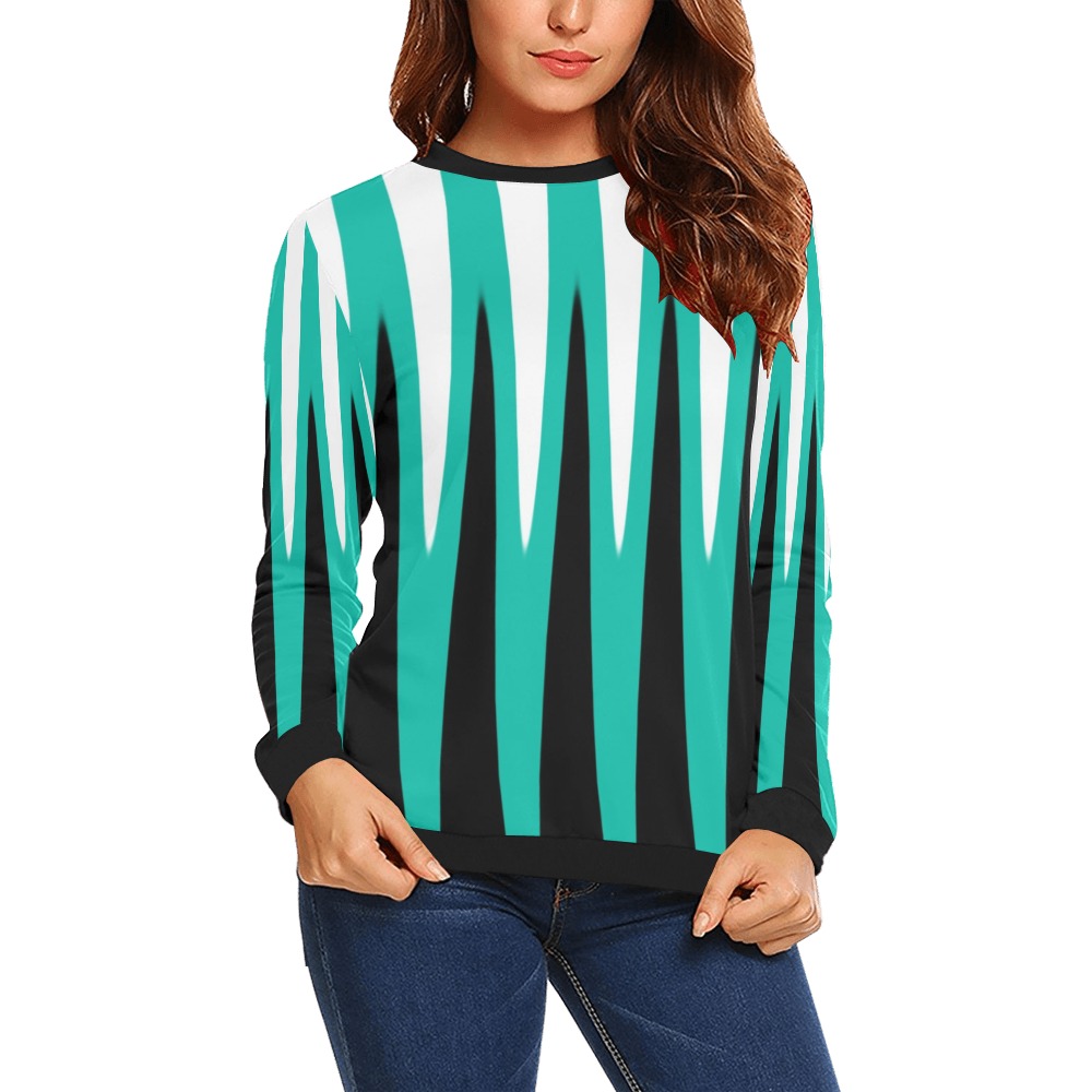 Wave Design Teal All Over Print Crewneck Sweatshirt for Women (Model H18)