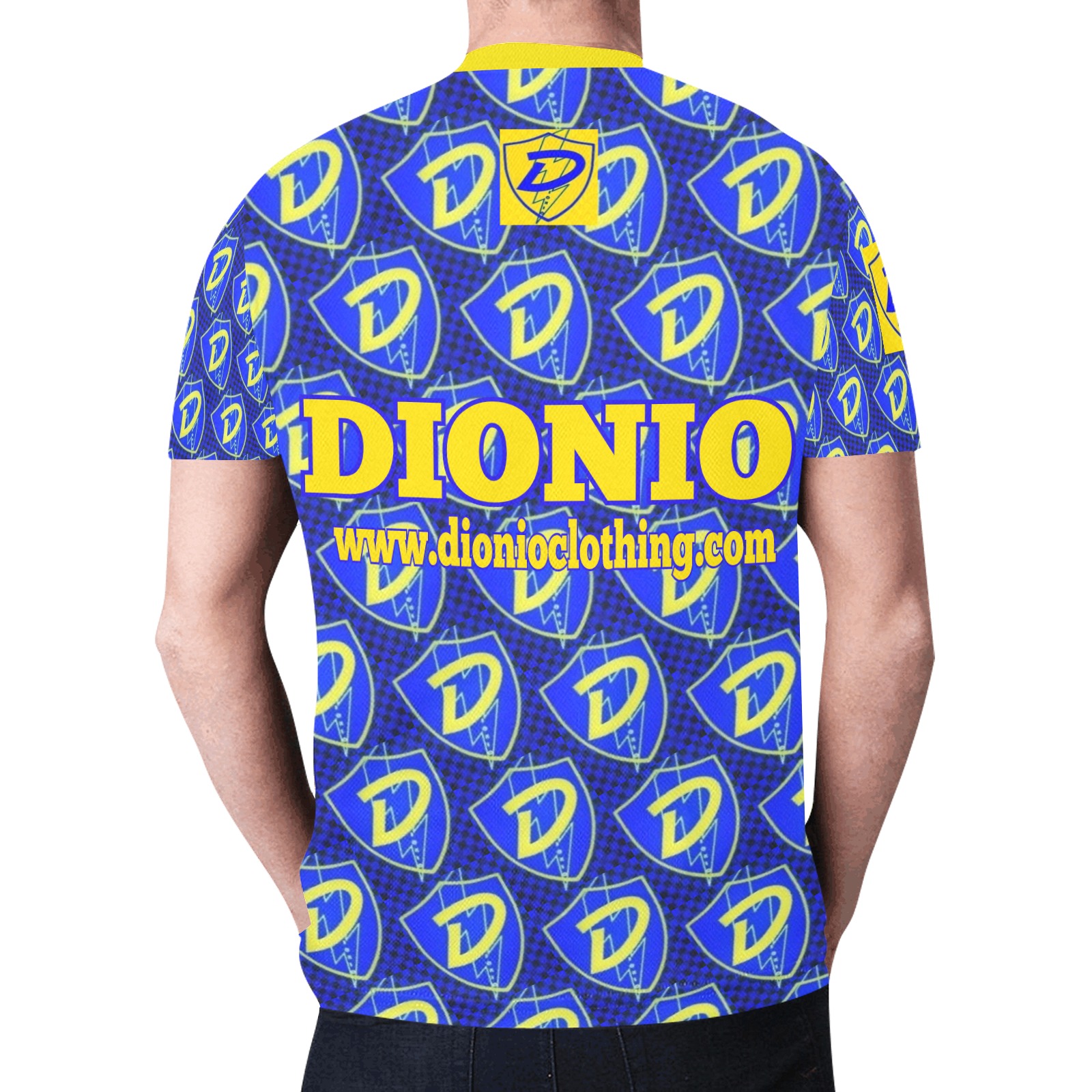 DIONIO Clothing - Dark Blue & Yellow Grand Prix D Shield Repeat T Shirt New All Over Print T-shirt for Men (Model T45)