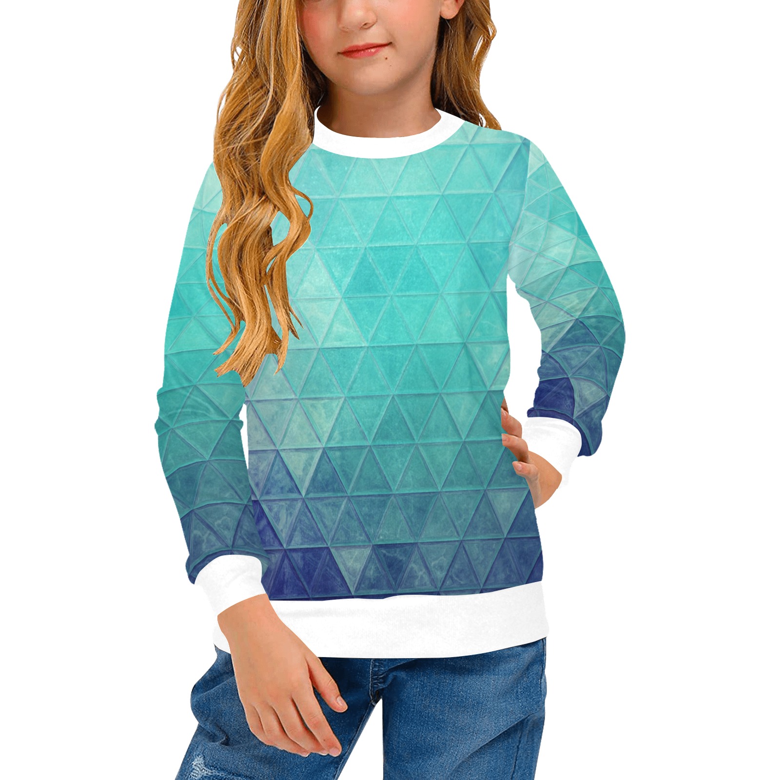 mosaic 35 Girls' All Over Print Crew Neck Sweater (Model H49)