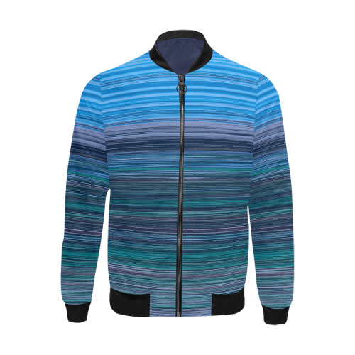 Abstract Blue Horizontal Stripes All Over Print Bomber Jacket for Men (Model H31)
