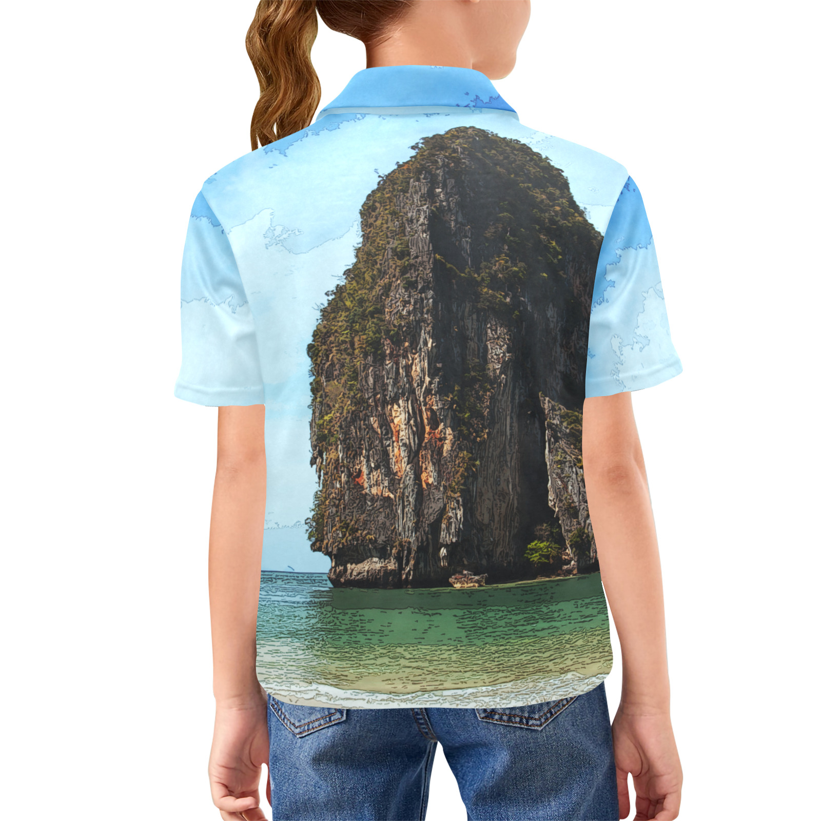 Phra-Nang Krabi Thailand Big Girls' All Over Print Polo Shirt (Model T55)