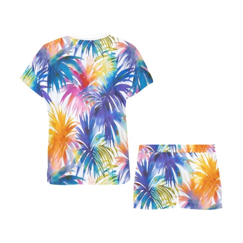 Colorful Tropical Palm Leaves W Women's Short Pajama Set
