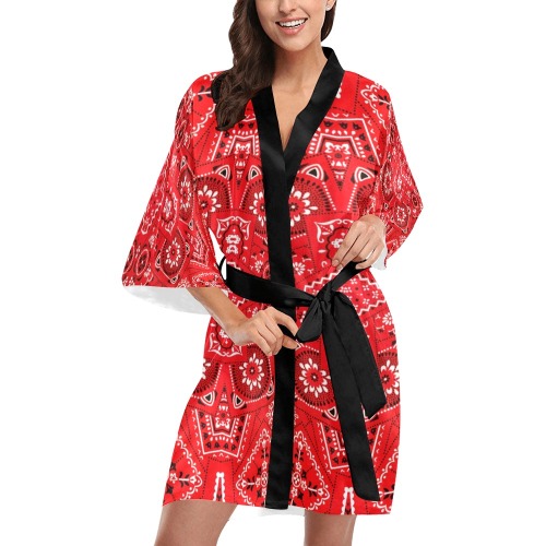 Bandana Squares Red Kimono Robe