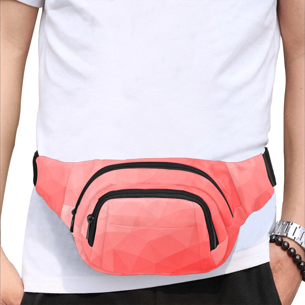 Red gradient geometric mesh pattern Fanny Pack/Small (Model 1677)