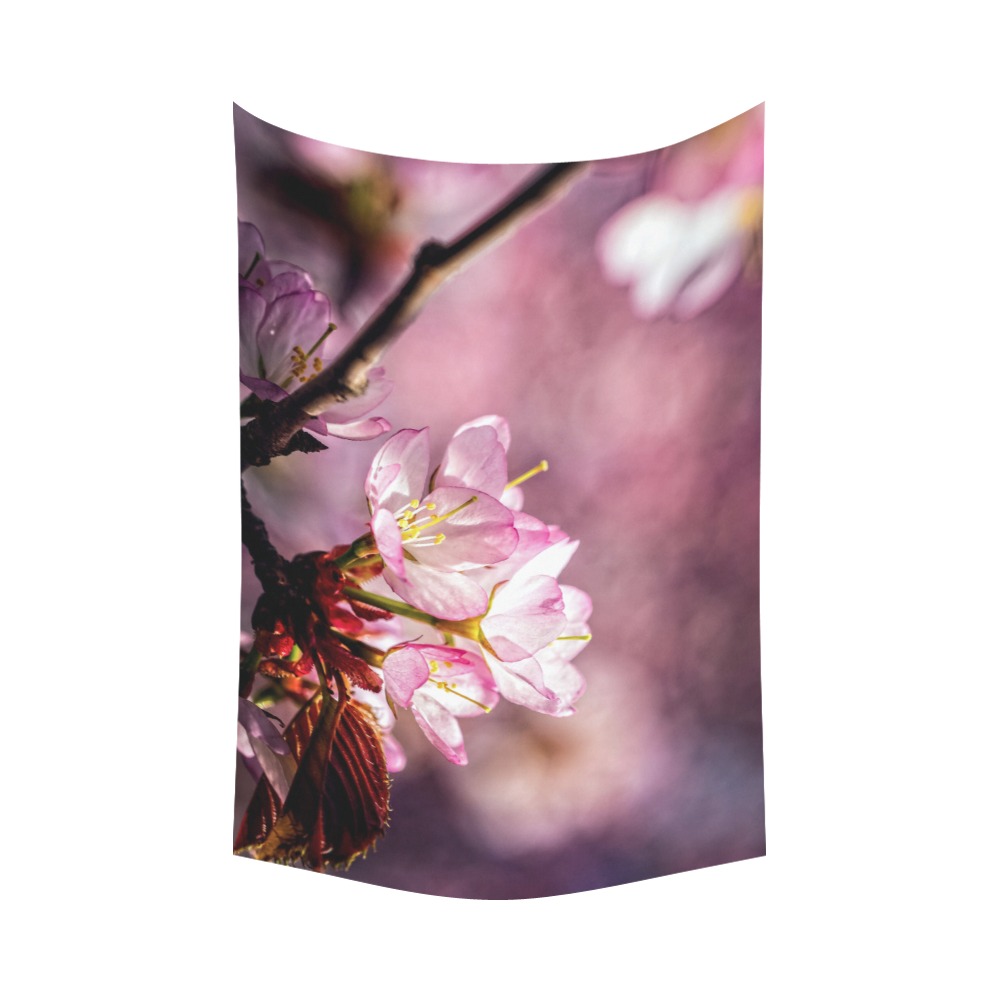 Charming pink sakura flowers. Light and shadows. Polyester Peach Skin Wall Tapestry 90"x 60"