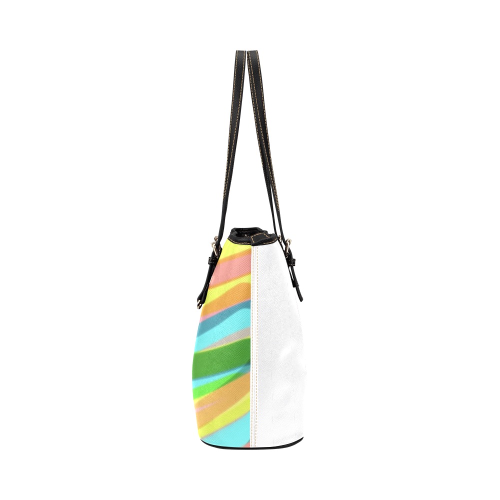 color stripes Leather Tote Bag/Small (Model 1651)