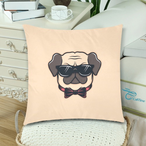 Pug Wearing Glasses Custom Zippered Pillow Cases 18"x 18" (Twin Sides) (Set of 2)
