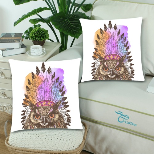 owl print Custom Zippered Pillow Cases 18"x 18" (Twin Sides) (Set of 2)