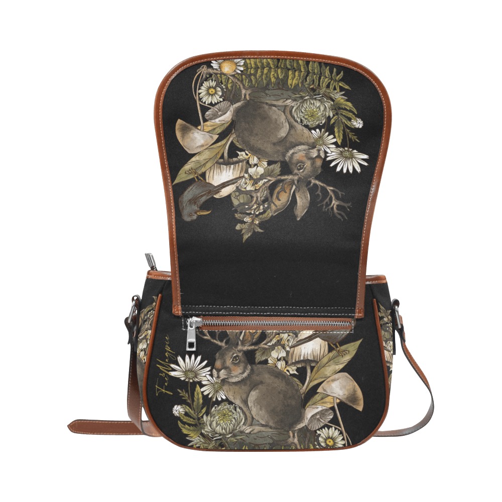 Cottage Witch Black Handbag Saddle Bag/Large (Model 1649)