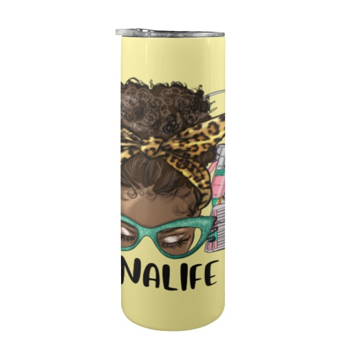 Afro_Messy_Bun_Cna_Life tumbler 20oz Tall Skinny Tumbler with Lid and Straw