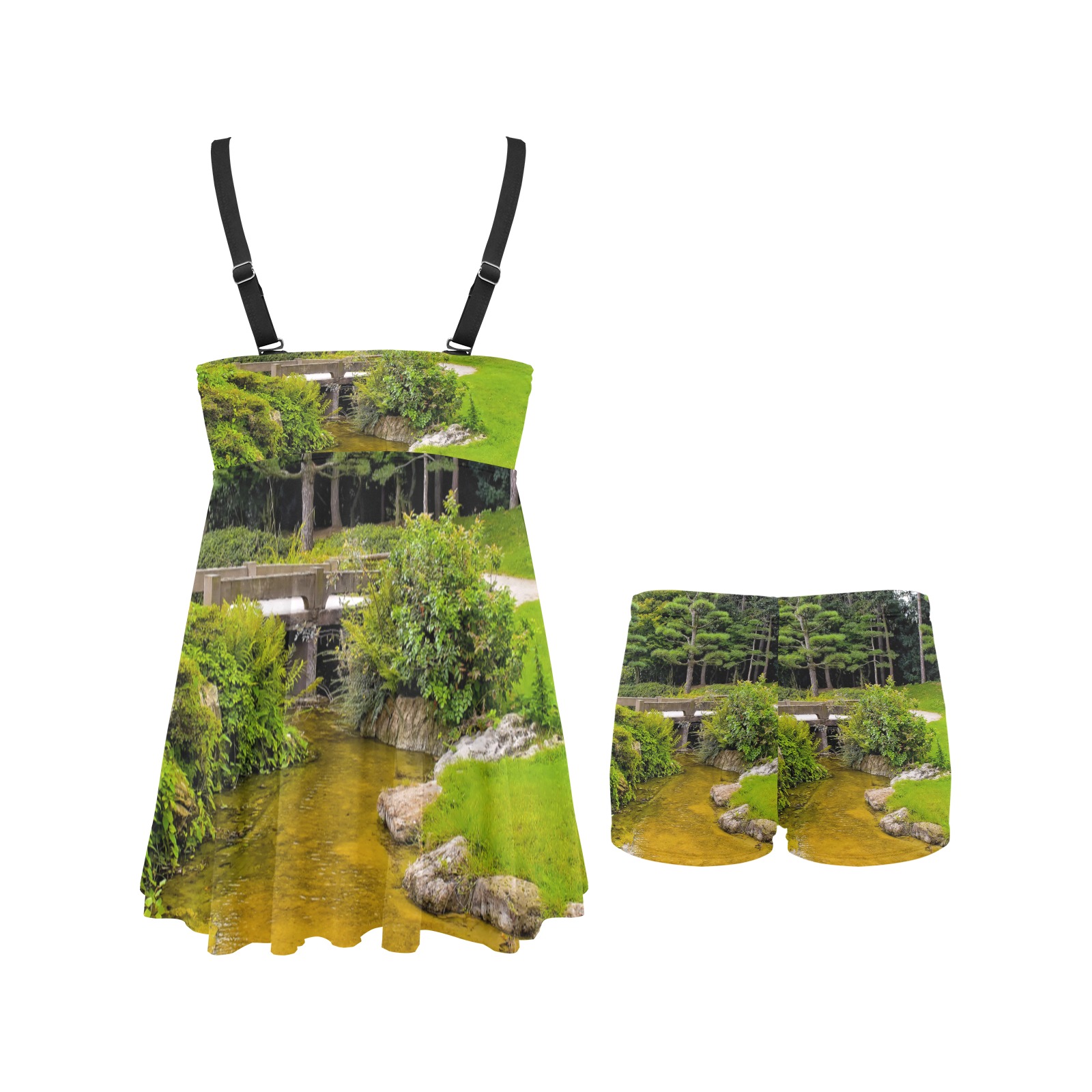 Japanese garden Chest Pleat Swim Dress (Model S31)