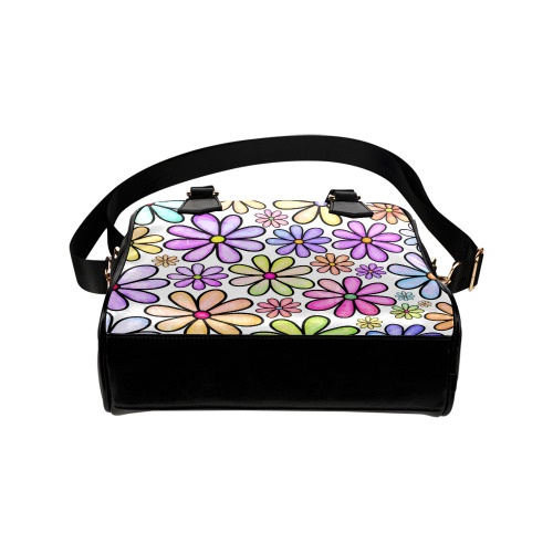 Watercolor Rainbow Doodle Daisy Flower Pattern Shoulder Handbag (Model 1634)
