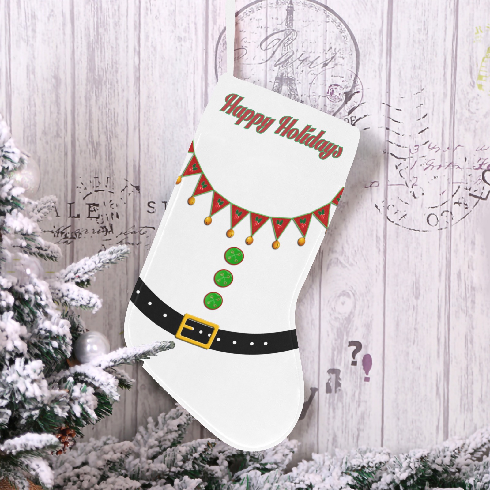 Elf Costume Christmas Stocking (Custom Text on The Top)
