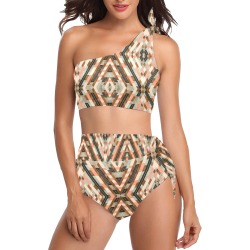 Mosaic Bohemian Striped 200 High Waisted One Shoulder Bikini Set (Model S16)