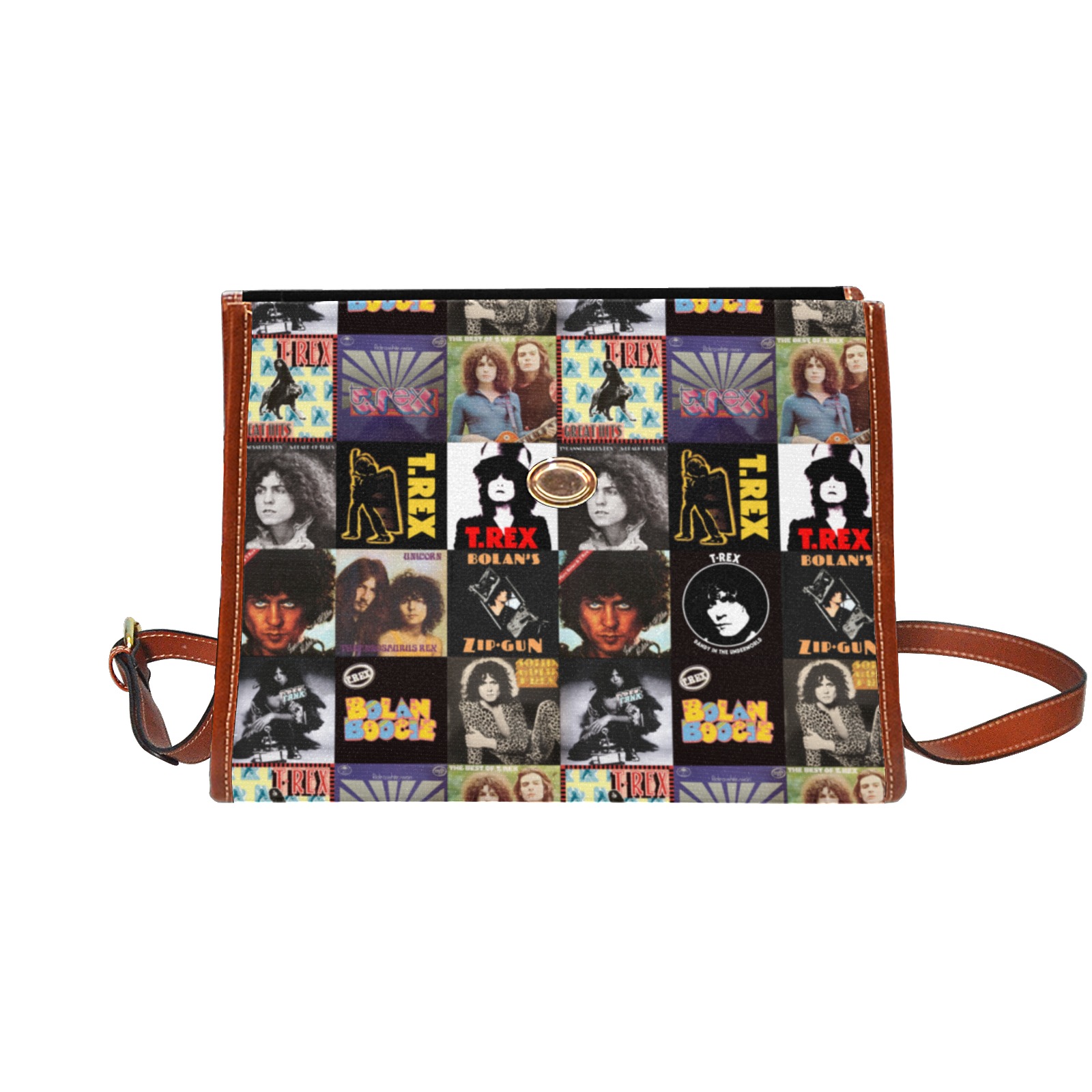Marc Bolan & T.Rex Albums Waterproof Canvas Bag-Brown (All Over Print) (Model 1641)