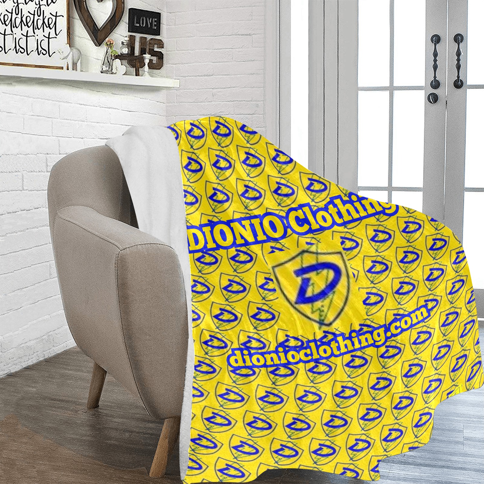 DIONIO Clothing - Yellow & Blue Ultra Soft Micro Fleece Blanket (Yellow D-Shield Logo) Ultra-Soft Micro Fleece Blanket 70''x80''