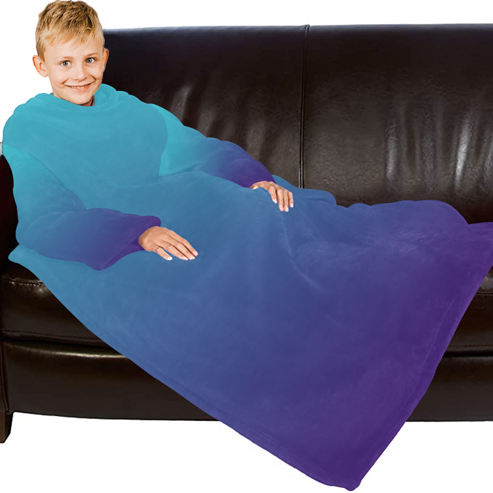 blu mau Blanket Robe with Sleeves for Kids