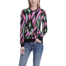 Pink Green Black Geometric Women's All Over Print V-Neck Sweater (Model H48)