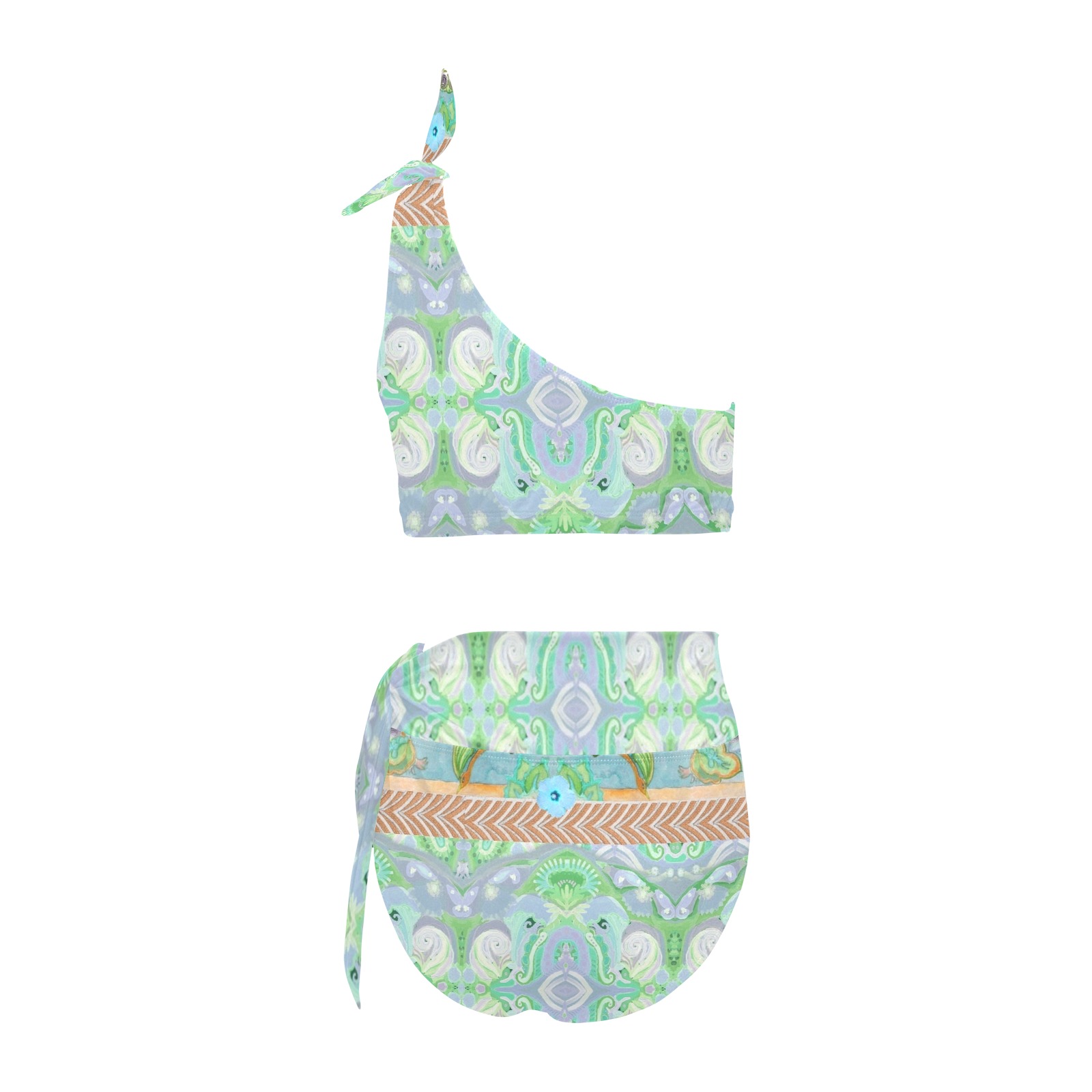 sarong 3 High Waisted One Shoulder Bikini Set (Model S16)