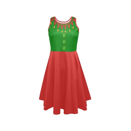 Green Red Elf Costume Sleeveless Expansion Dress (Model D60)