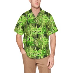 Tropical Jungle Leaves Camouflage Hawaiian Shirt with Chest Pocket&Merged Design (T58)