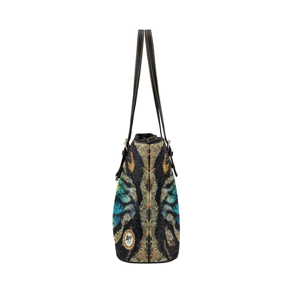 psychedelic tiger print 03 Leather Tote Bag/Large (Model 1651)