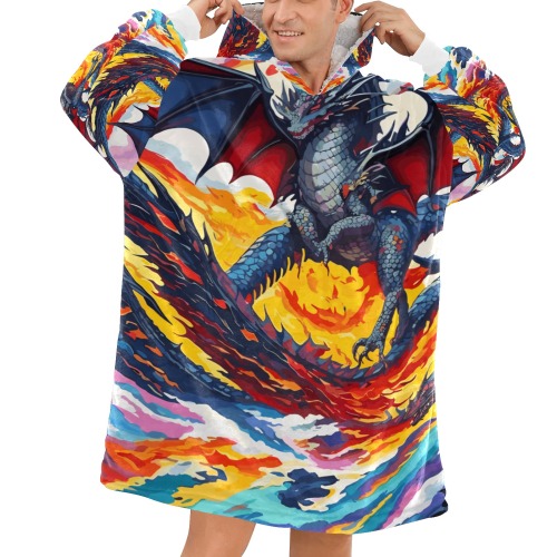 Cool abstract fire dragon. Colorful fantasy art. Blanket Hoodie for Men