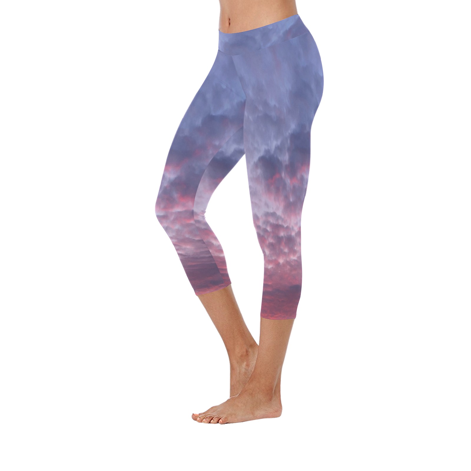 Morning Purple Sunrise Collection Women's Low Rise Capri Leggings (Invisible Stitch) (Model L08)