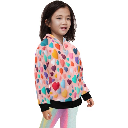 Heart pattern Little Girls' Zip Up Hoodie (Model H58)