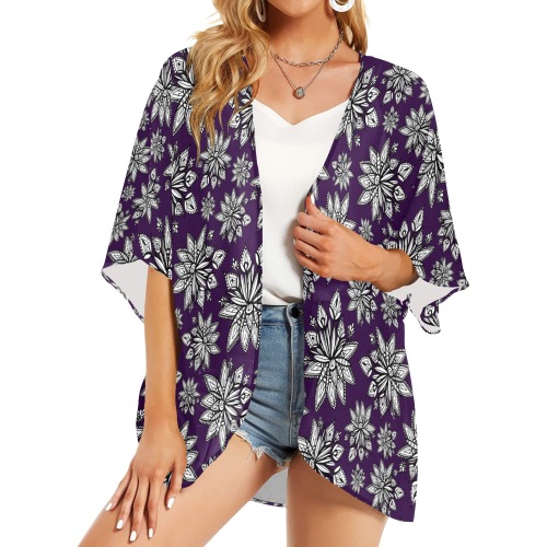Creekside Floret pattern purple Women's Kimono Chiffon Cover Ups (Model H51)