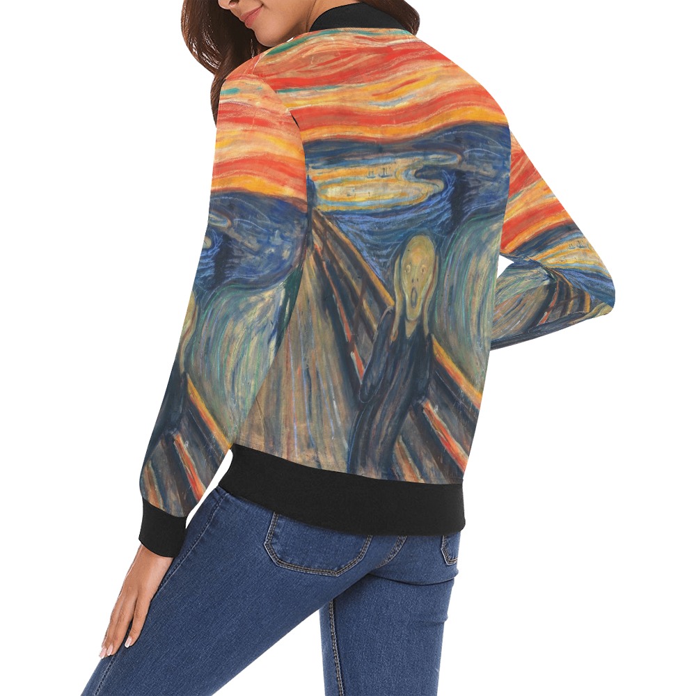 Edvard Munch-The scream All Over Print Bomber Jacket for Women (Model H19)