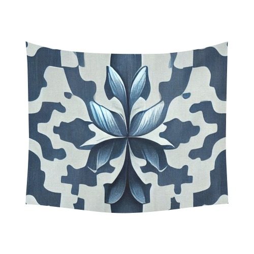 blue and white pattern 2 Cotton Linen Wall Tapestry 60"x 51"