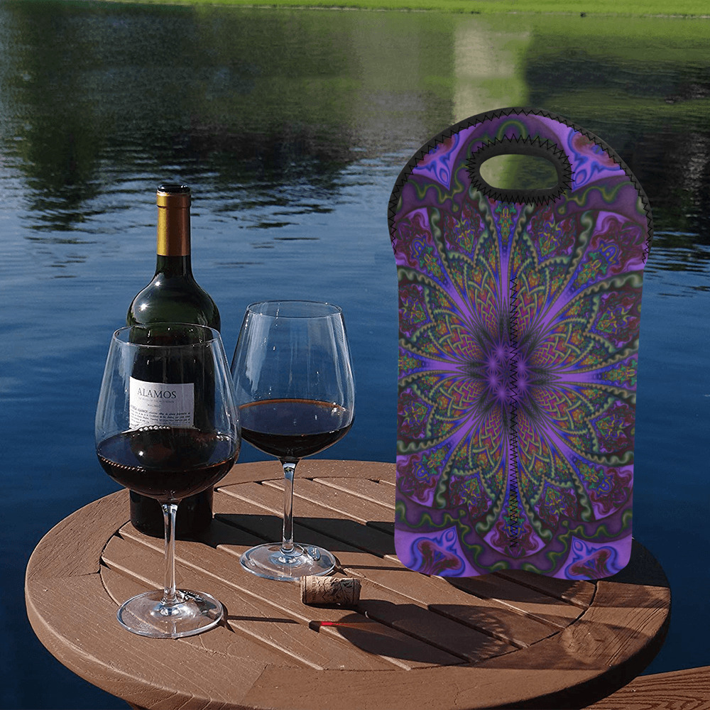 Purple Fractal Mandala 2-Bottle Neoprene Wine Bag